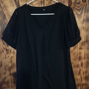 Chic Black V-Neck Top with Sheer Sleeves